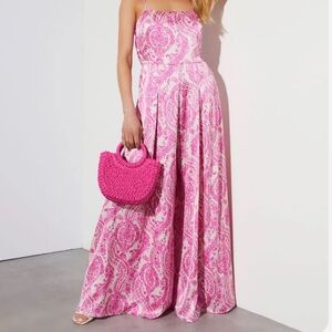 (NWOT) Aakaa Fuchsia Paisley Jumpsuit